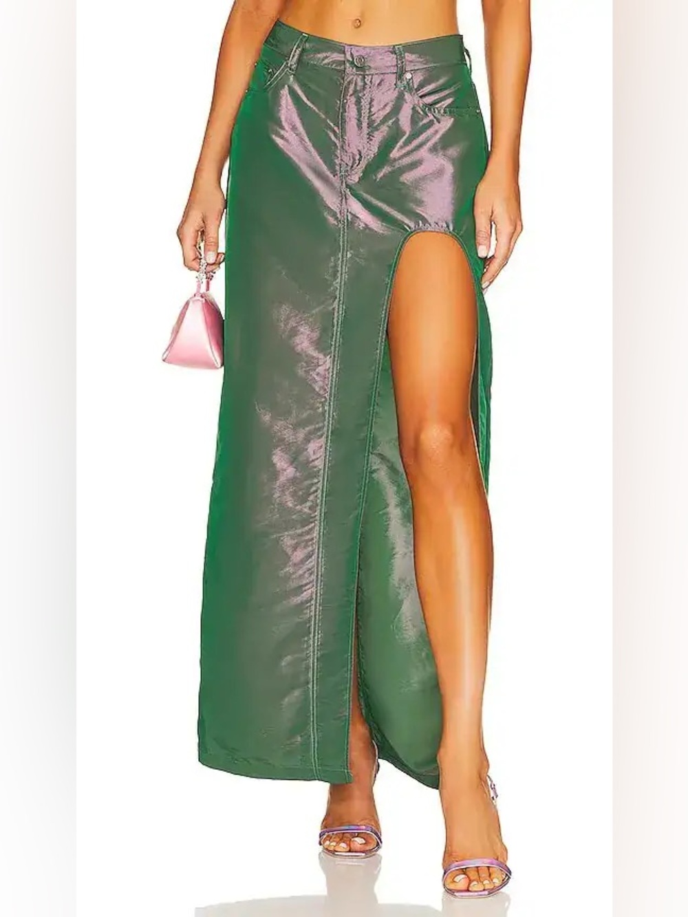 NWT AFRM x Revolve Bianca Midi Skirt in Iridescent Gray Purple High Slit Size 29